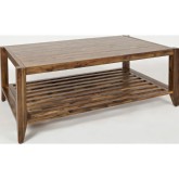Beacon Street Cocktail Table in Warm Wood Finish with Slatted Shelf